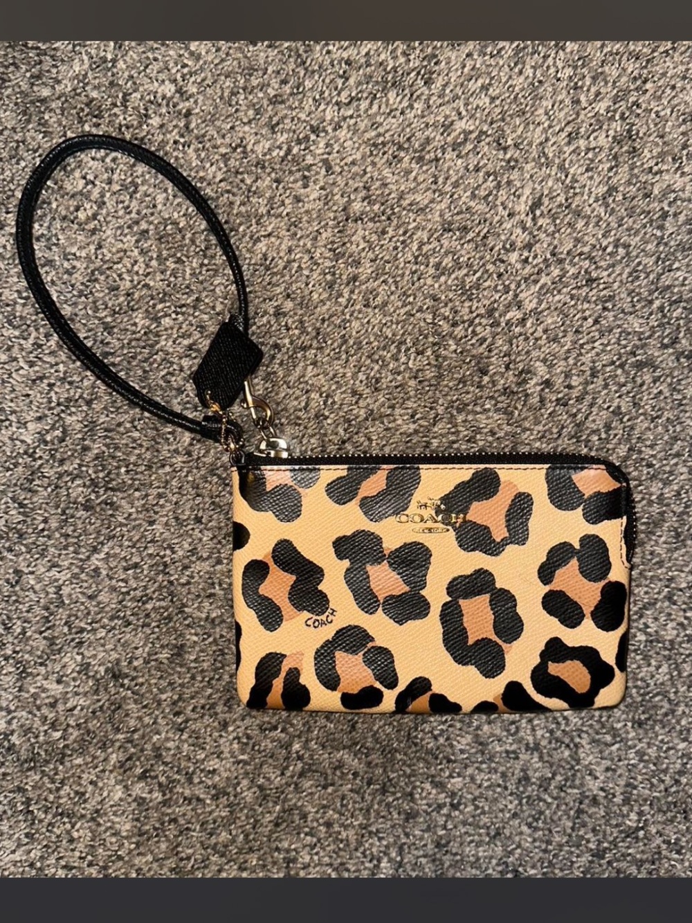Coach Leopard Print Zip Wristlet - Tan and Black